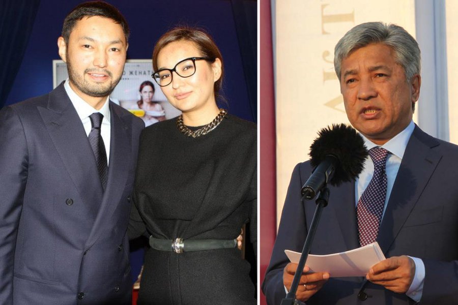 (слева направо): супруги Кенес Ракишев и Асель Тасмагамбетова, Имангали Тасмагамбетов (отец)